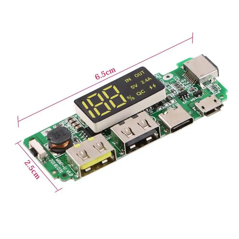 Внешний аккумулятор 18650 светодиодный двойной USB 5 В 2 4 А Micro/Type-C зарядный модуль