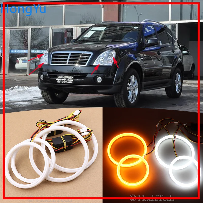 

Cotton LED Angel Eye Halo Switchback Light Ring lamp DRL White / Amber for Ssangyong Rexton 2006 2007 2008 2009 2010 2011