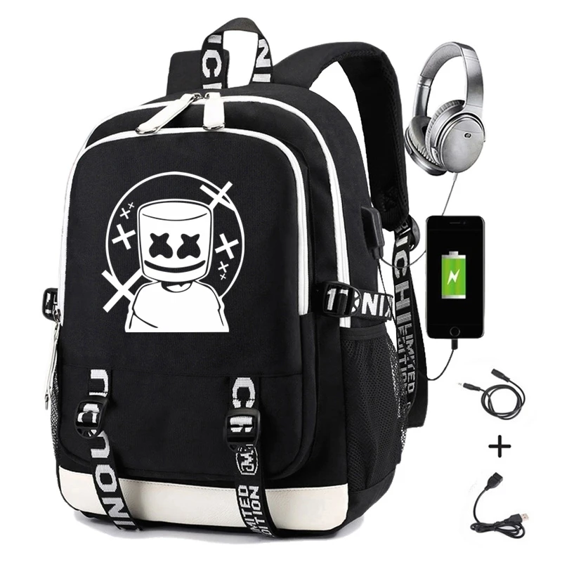 Black 07 DJ Mello рюкзак для студентов, школьная сумка, рюкзак с забавным принтом с Usb зарядкой, мужской рюкзак для путешествий для ноутбука - Цвет: Black 07