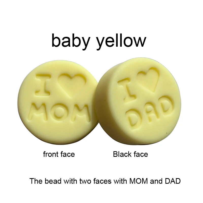 Baby yellow Новинка 100 шт я люблю маму Силиконовые Прорезыватели свободные бусины плоской круглой формы жевательные бусины для DIY соска для зубов Шарм Детские зубные кольца - Цвет: Baby yellow