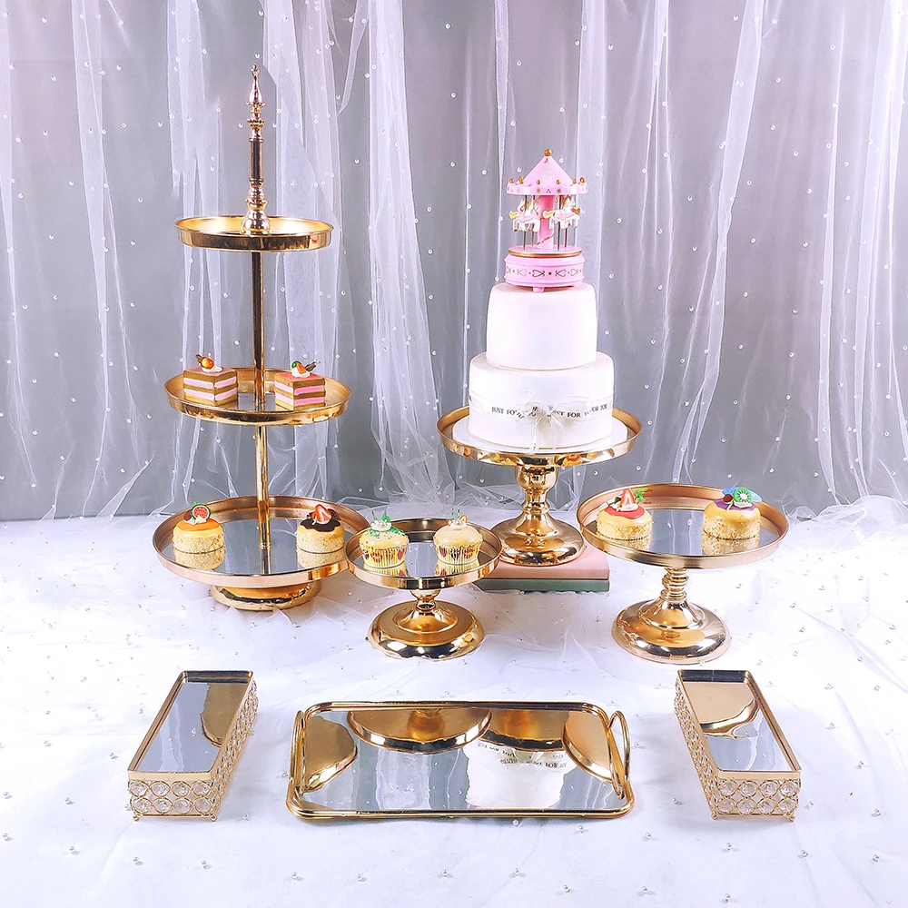 Juego de soportes para Tartas de boda, bandeja de cristal de estilo europeo para cupcakes, soporte de Metal para Tartas, fiesta de vacaciones, 4-13 unids/set-4