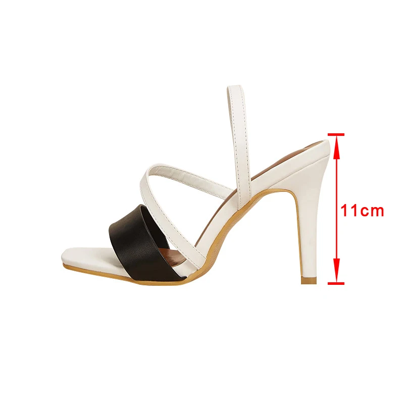 

Women's High Heel Sandals Fashion Elastic Band Ladies Thin Heel Pumps PU Leather Women Square Toe Shoe Female Footwear 2021 New