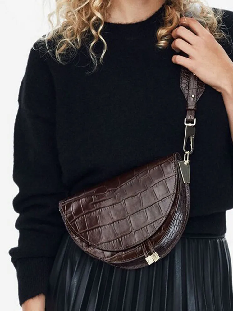 Седельная сумка из кожи аллигатора с животным принтом круглая женская винтажные