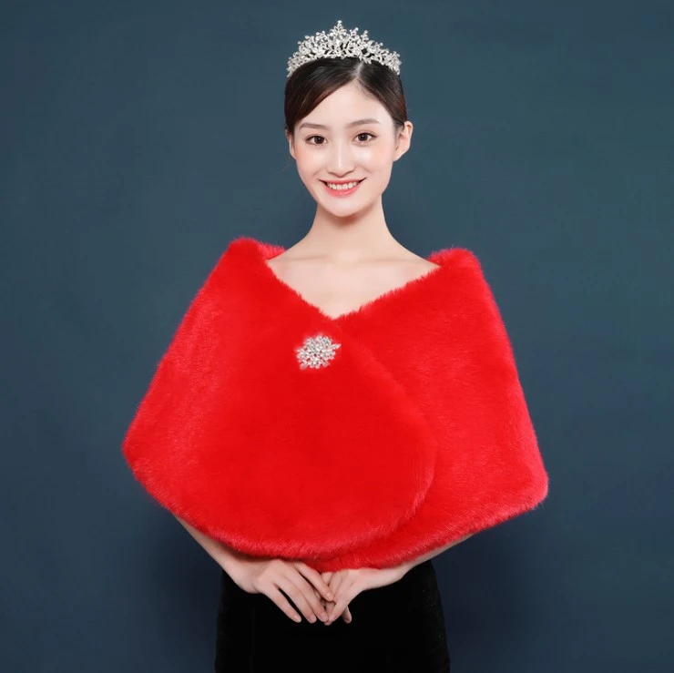 Bridal Black Red Formal Party Evening Prom Jackets Wraps Faux Fur cloaks Wedding Capes Winter Women Bolero Wrap Shawls | Свадьбы и