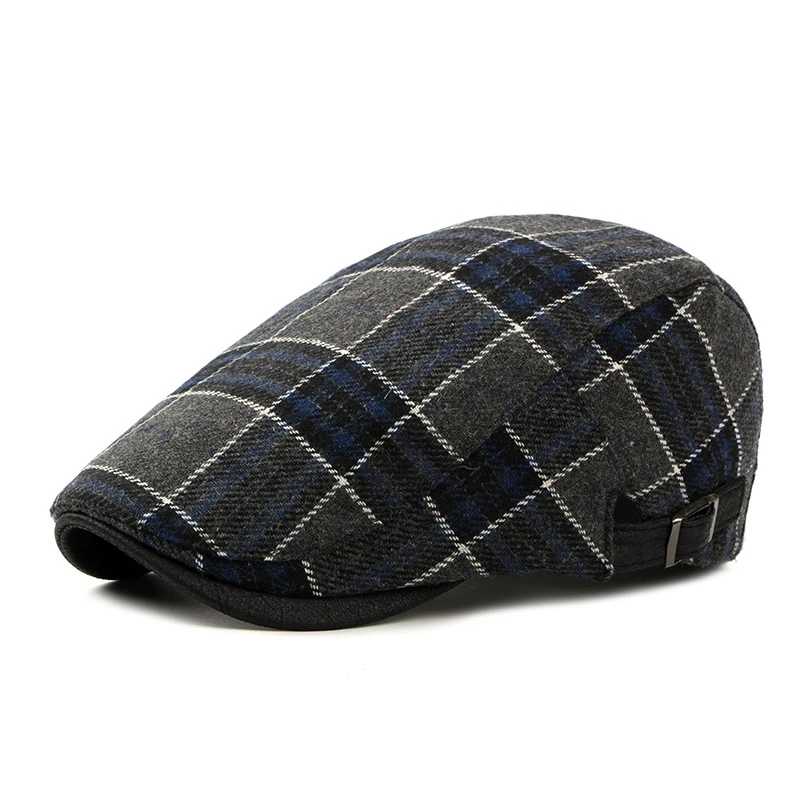 Navy plaid FS хлопок плед Красный Берет Головные уборы для мужчин и женщин плоские шапки мужской классический британский стиль Винтаж Регулируемая шапка на осень зиму Мода - Цвет: Navy plaid