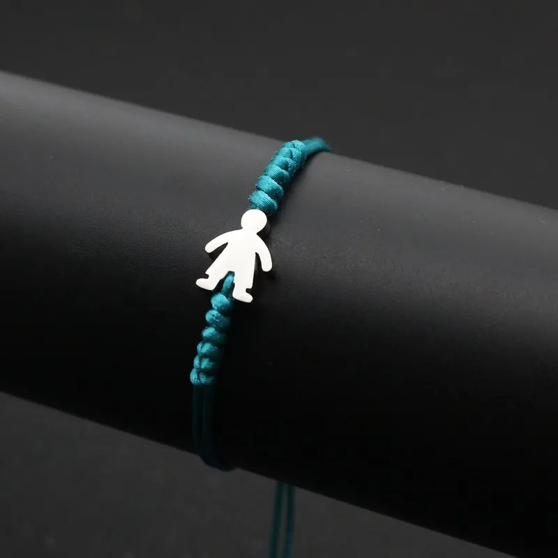 Jade blue Очаровательный браслет из нержавеющей стали с мишкой, серебряный цвет, для маленького мальчика, модная нитка, плетеный браслет для мужчин и женщин, ювелирные изделия - Окраска металла: Jade blue
