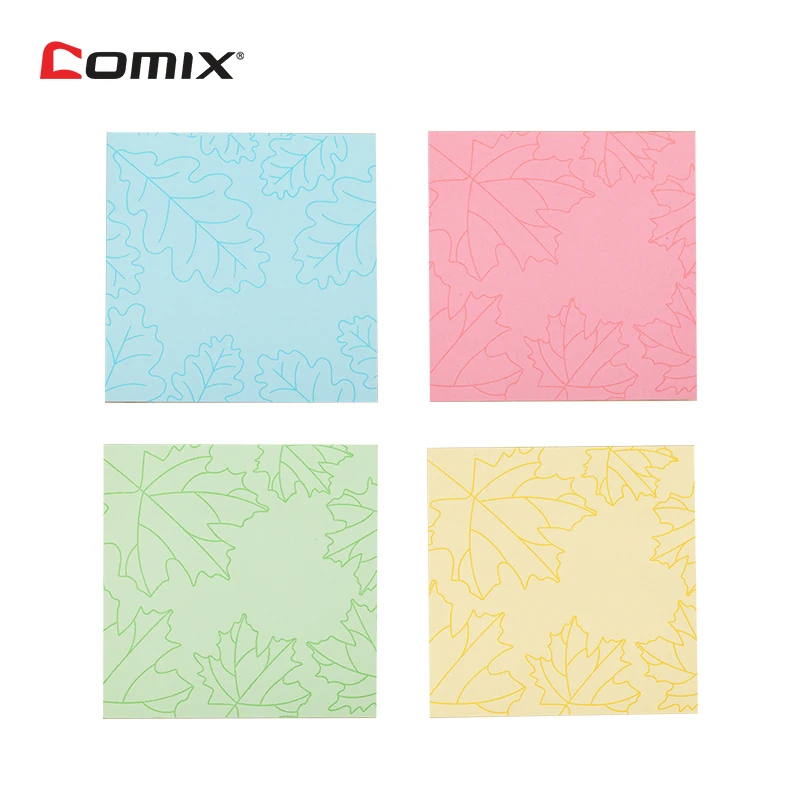 Клейкие заметки Comix самоклеящиеся 73x73 мм 80 листов на блокнот узоры с листьями