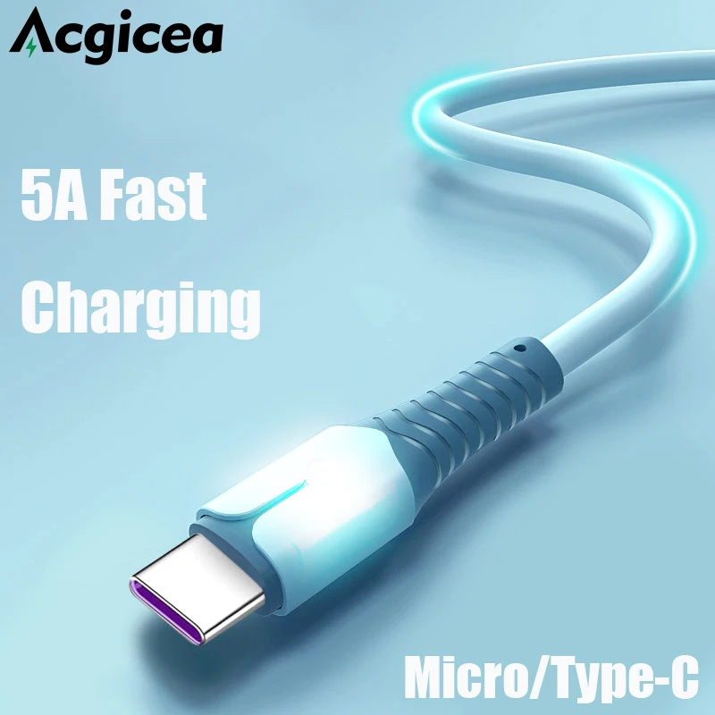 

5A Liquid Silicone USB Type C Cable Fast Charge Wire for Samsung Huawei Xiaomi Mobile Phone Android Charging Micro USB Cables