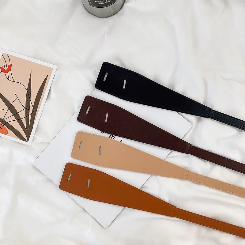 

Women Knotted Simple Leather Belt Fashion Soft Cowskin Waistbands For Dress Solid Brown Long Belts Coat Woman Giftslt