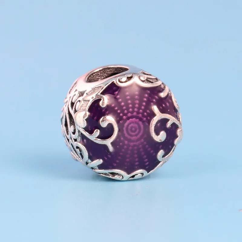 

Genuine 925 Sterling Silver Bead Charm Purple Enamel Regal Pattern Enchanted Castles Gates Beads Fit Pan Bracelet & Necklac