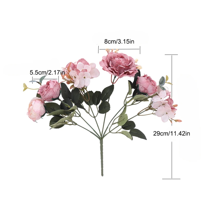 

European Vintage Silk Bouquet Hydrangea Peony Artificial Flowers Bride Holding Fake Flower Home Wedding Decoration Accessories