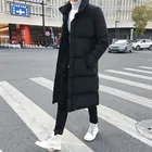 Мужская длинная пуховая куртка, зимняя однотонная черная парка, облегающее плотное пальто, 4XL, размера плюс