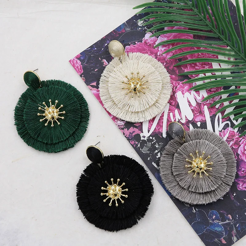 Цветок кисточкой серьги для женщин Винтаж лепесток бахрома многоуровневые