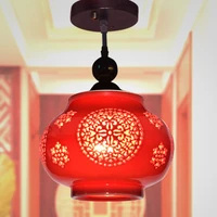 new year decorative chandelier corridor window porch single head ceiling lamp chinese red ceramic lamp