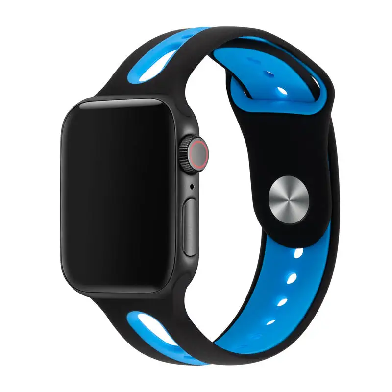 black blue Хохлатый ремешок для часов аpple для apple watch 4 3 band 44 мм iwatch band 42 мм correa apple watch 38 мм 40 мм спортивные силиконовые ремешки для часов - Цвет ремешка: black blue