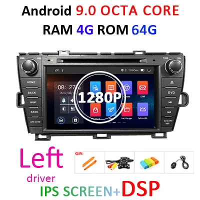 4G 64G DSP-L-1280 Android 9,0 4G 64G ips DSP AV выход 2 DIN DVD gps Радио для Toyota Prius 2009-2013 Навигация стерео мультимедийный экран плеер - Цвет: 4G 64G DSP-L-1280