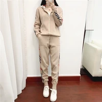 casual tracksuits women female 2021 new autumn fashion slimming knitted hooded sweater trousers suits two piece set women