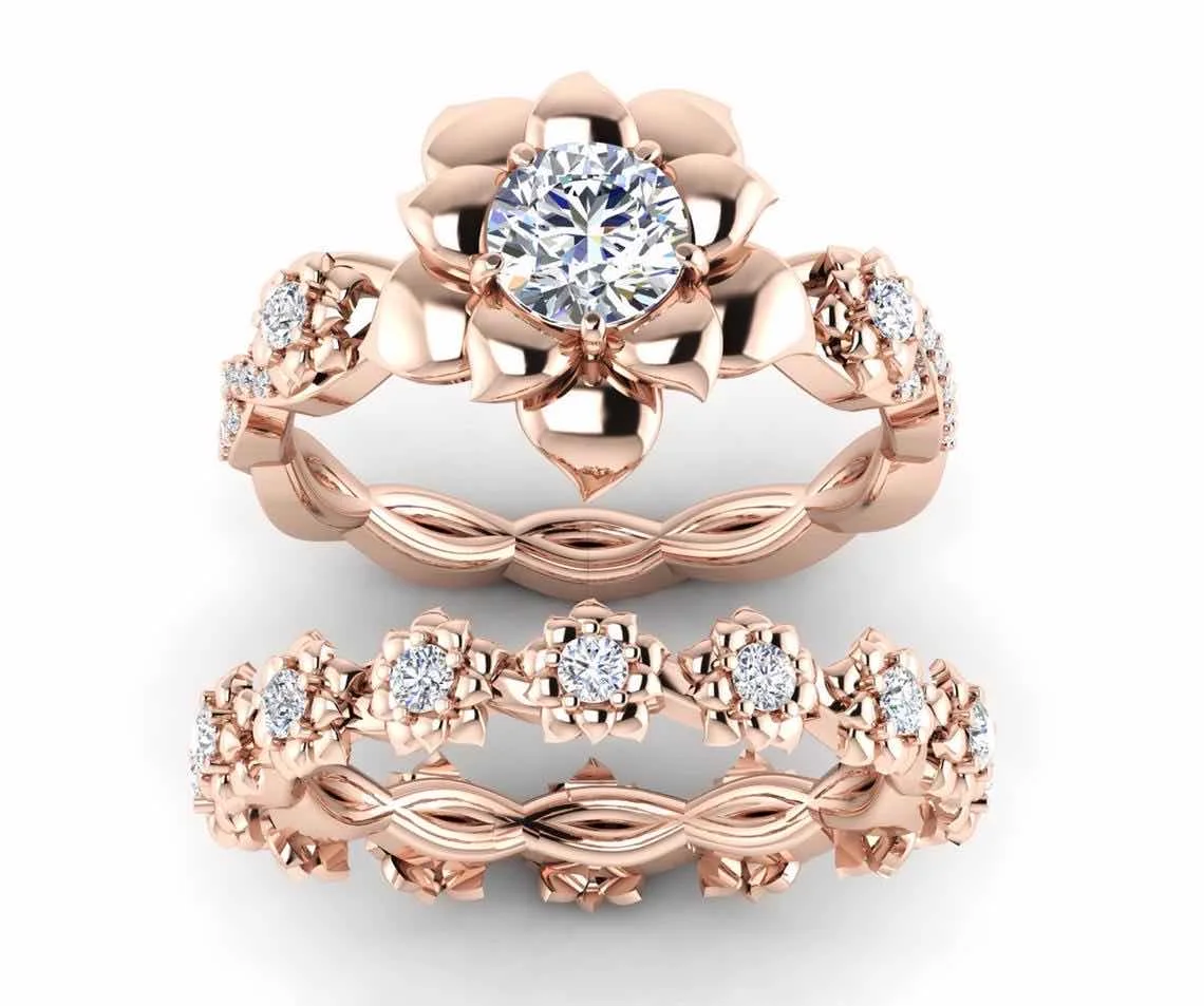 

Mifeiya 2 Pcs/Set Elegant Cubic Zirconia GarlandWedding Birthday Champagne Small Flowers Plants Women Rings Sets for Couples