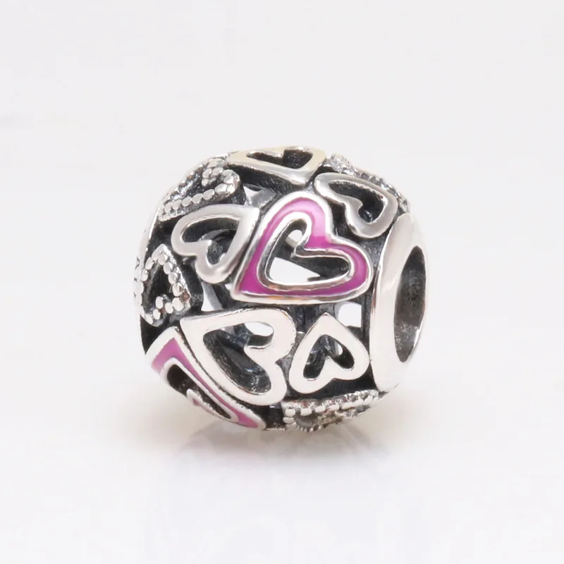 

Аутентичные 925 стерлингового серебра творческий ручная роспись любовь розовый Полые бусины, подходят к оригиналу Pandora, браслет для женщин, с...