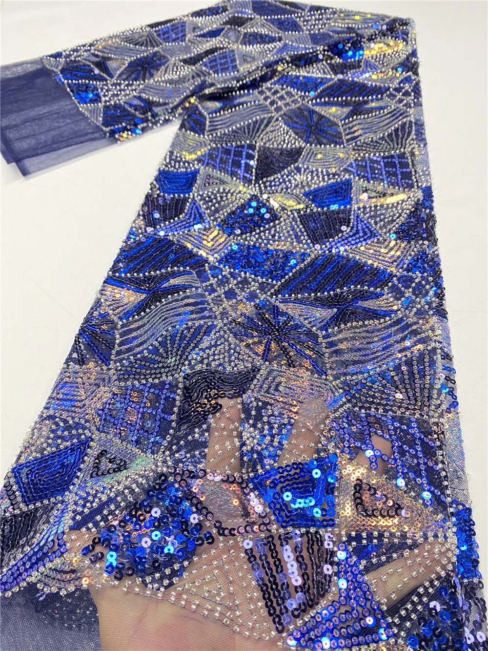 

XIYA African Lace 2021 High Quality Nigerian Sequins Lace Fabric Embroidery Tulle Beads French Lace Fabric for Party 4026B