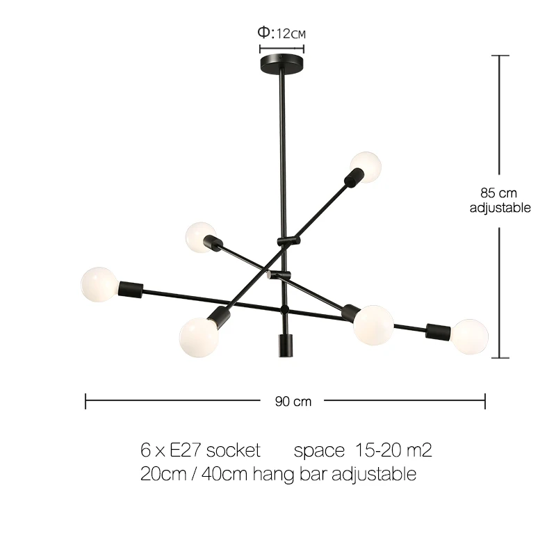 6 lights black DAR скандинавские вращающиеся люстры DIY подвесной светильник 220 в 110 В современная светодиодная люстра светильник ing для гостиной ресторанов - Цвет абажура: 6 lights black