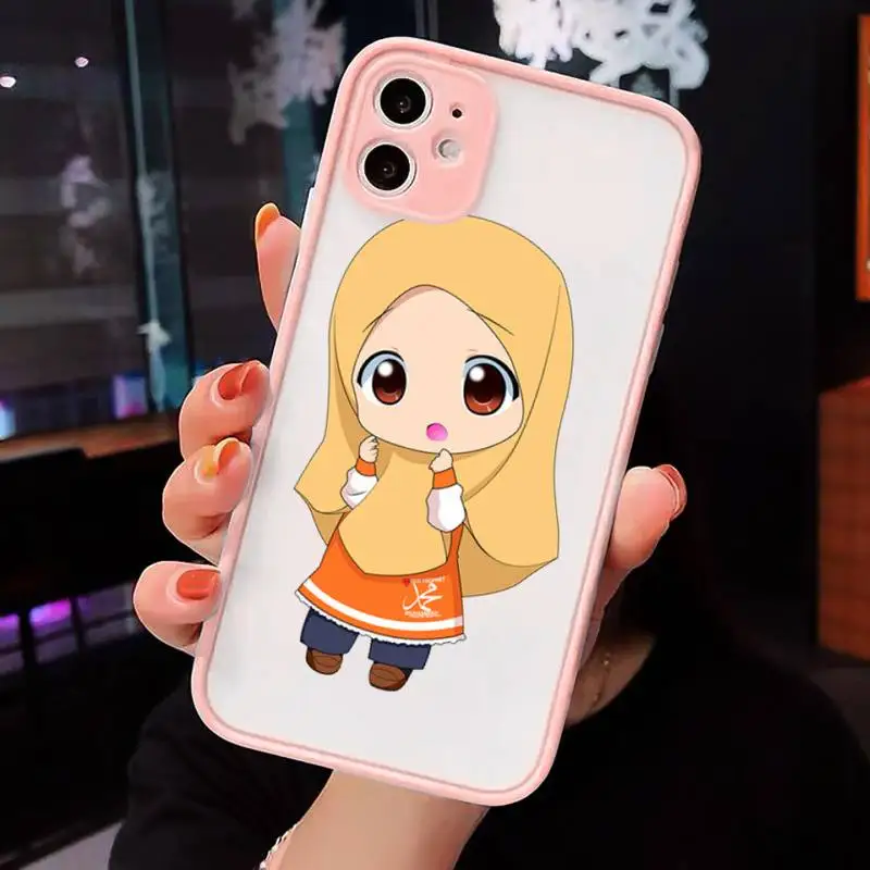 

Muslim girl cute cartoon Phone Case Matte Transparent for iPhone 7 8 11 12 s mini pro X XS XR MAX Plus cover funda