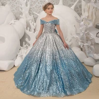 2021 girls wedding dress word shoulder elegant dress prom evening formal bridesmaid princess dresses children communion clothing