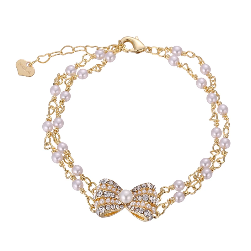 Bracelets Women 14K Gold Plated Friendship Bracelets For Charms 2022 Trend Jewelry Pearl Bowknot CZ Rhinestone Bracelets