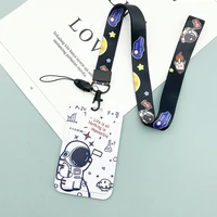 cute student astronaut card holder cartoon bus subway protective cover lanyard certificate stationery keychain