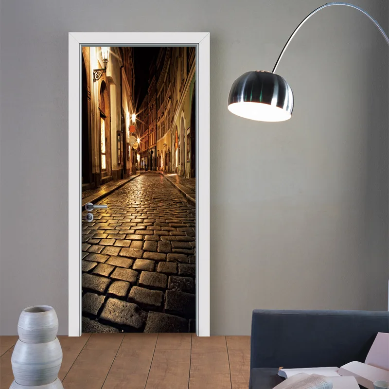 Креативные 3D наклейки на двери из ПВХ водонепроницаемые с изображением города