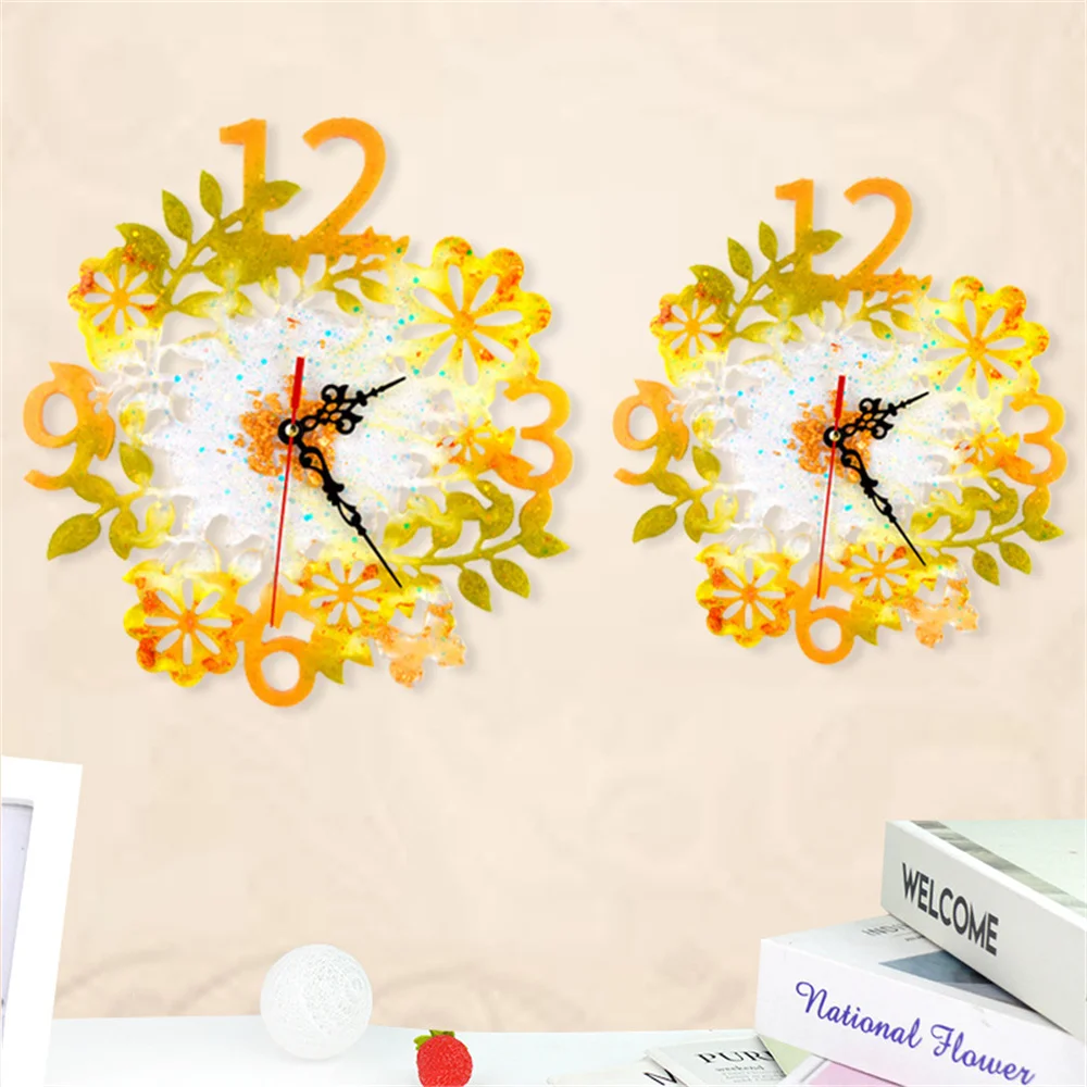 

Diy Crystal Silicone Mold Flower Digital Clocks Mold Wall Hanging Home Decoration Mirror Silicone Mold