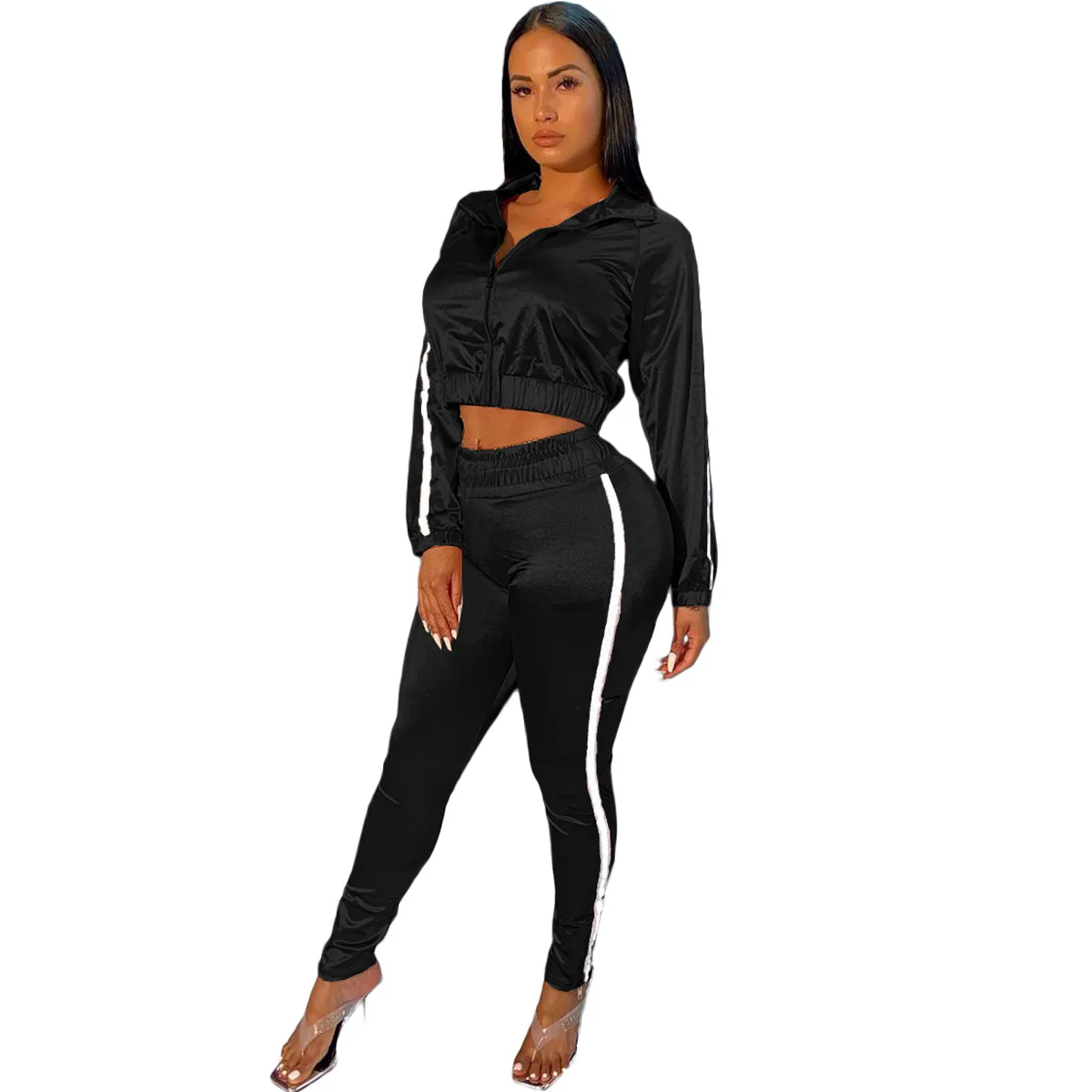 Модный женский спортивный костюм из двух предметов в европейском и американском