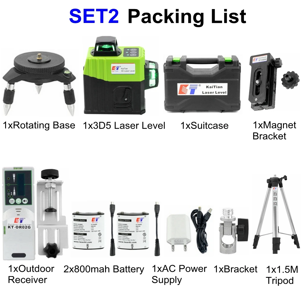 KaiTian зеленый 12 линий 3D перекрестный лазерный уровень штатив аккумулятор самонивелирующийся 360 вертикальный и горизонтальный магнитный кронштейн и приемник - Цвет: laser level tripod