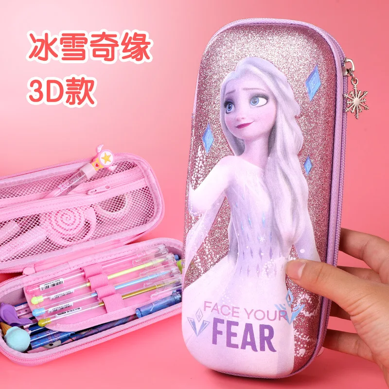 

Disney Frozen Carton Pencil Case for Girls Primary Student Elsa Anna Stationery Box Large Capacity Water Proof Light Mochilar