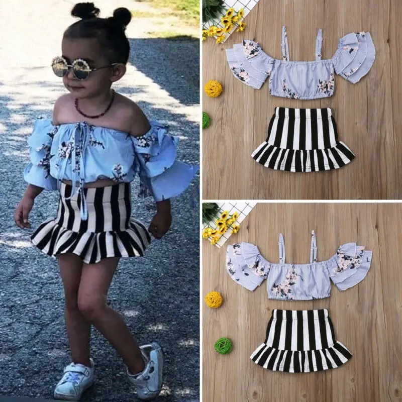 Летняя детская одежда для маленьких девочек с открытыми плечами топы цветочным