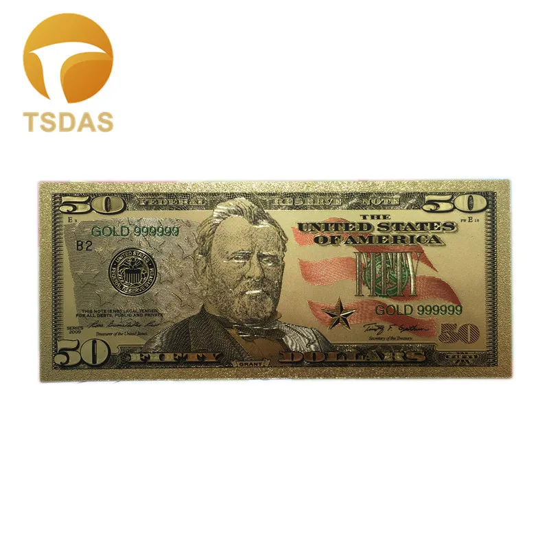 Красочные банкноты США 50 долларов Позолоченные красивые декорации и