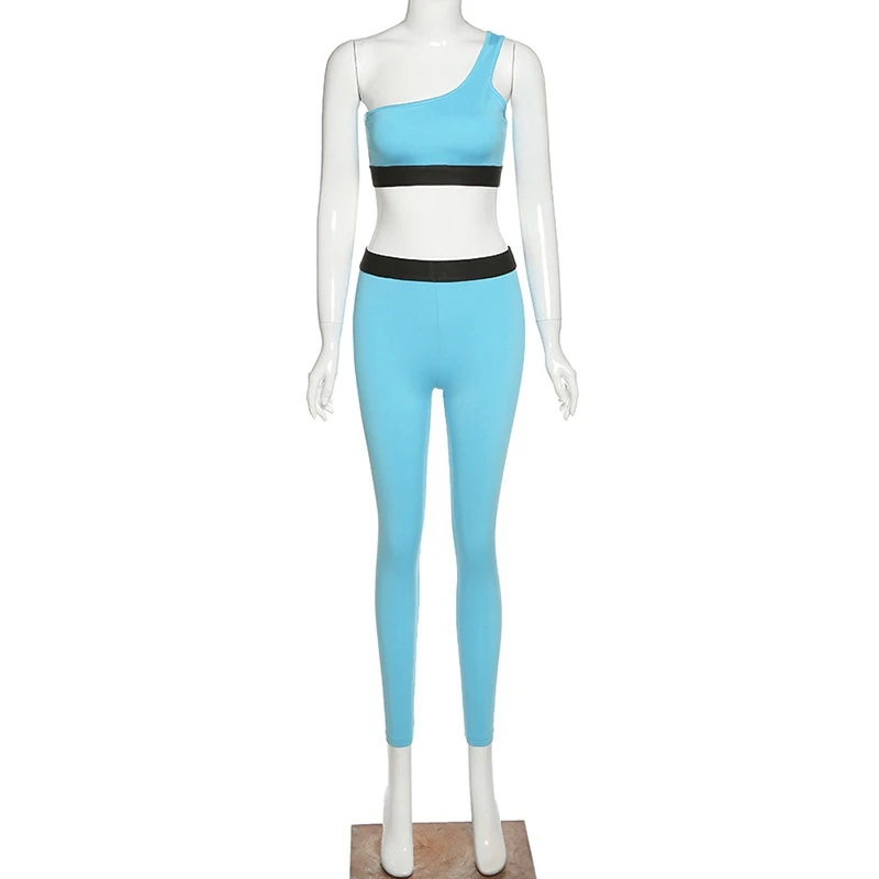 

New Fashion One Shoulder Patchwork Solid Sexy Women Tight Sleeveless Autumn Club Streetwear Outfits For Women Matching Sets