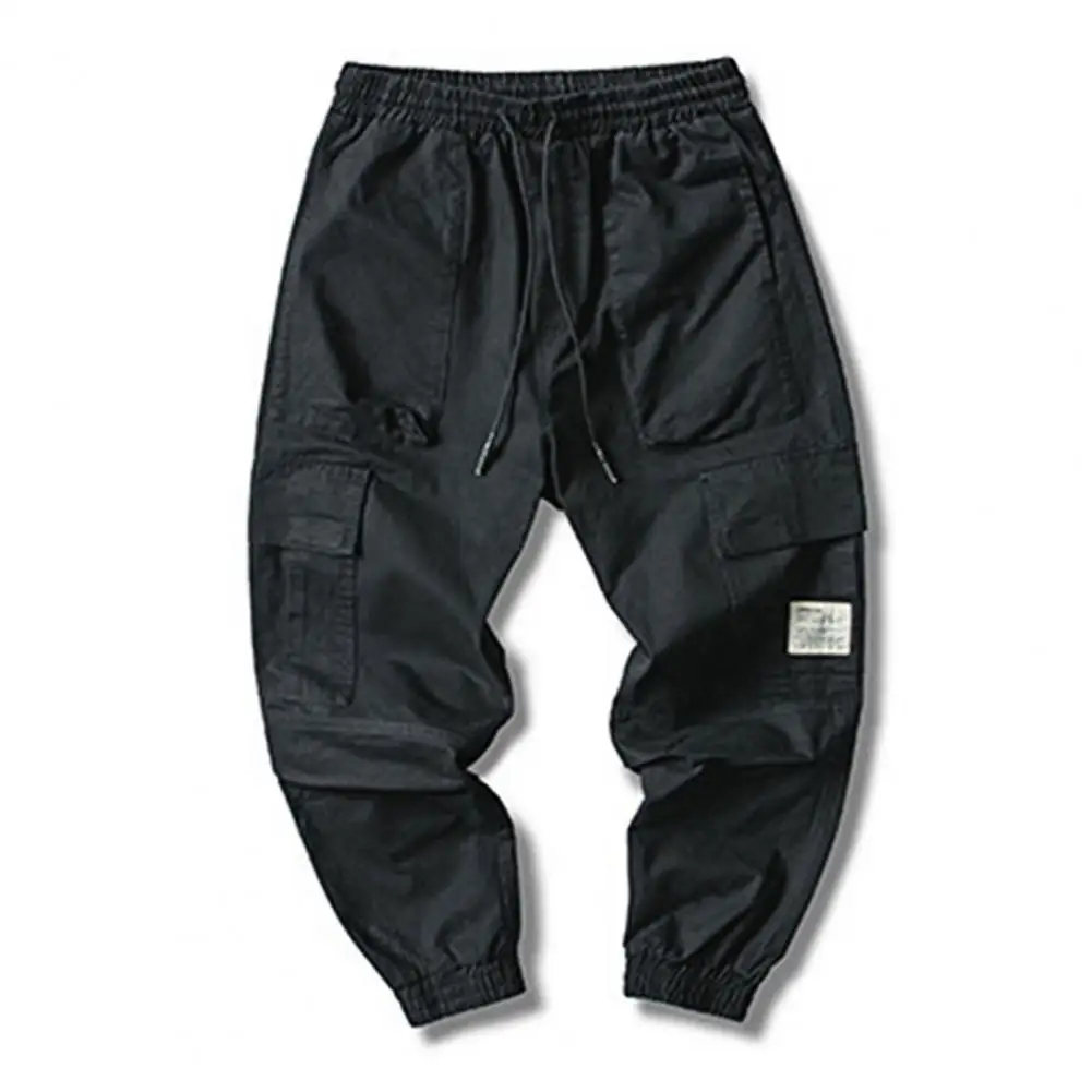 

2021 Fashion Cargo Pants Solid Color Multi Pockets Men Mid Rise Drawstring Trousers for Daily Wear Sweatpants male