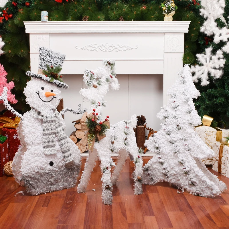 

Рождественские плюшевые игрушки, светящийся Санта-Клаус, снеговик, олень, белая серия, украшения для дома, Рождественские елочные украшения...