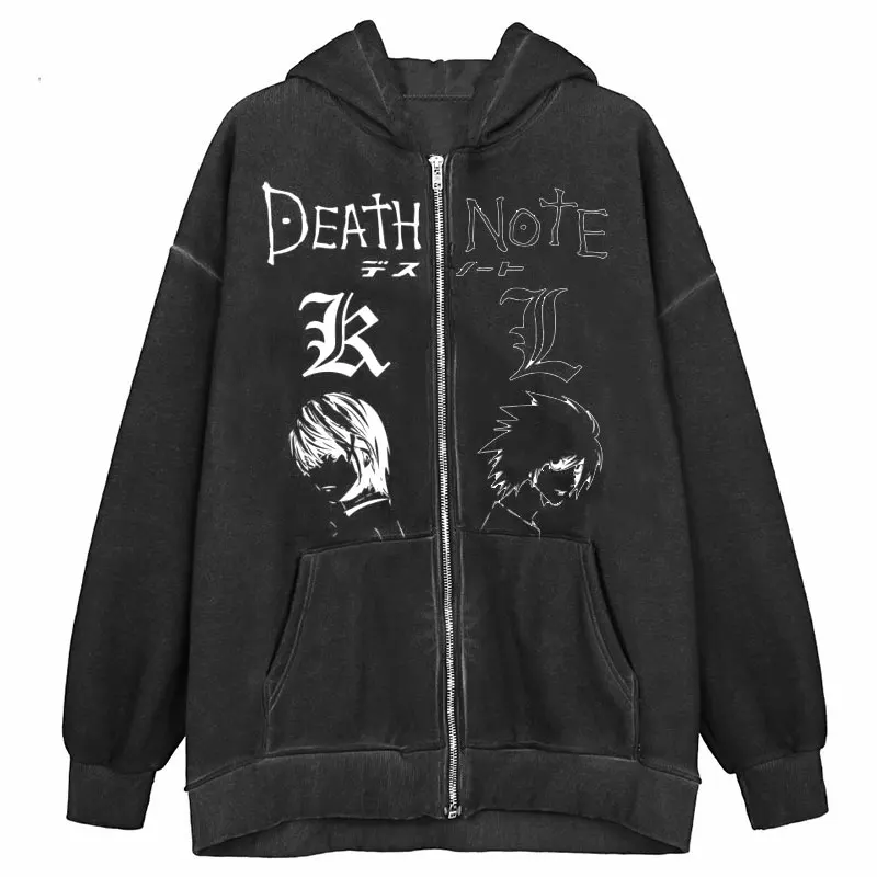 

Kawaii hooded zip Oversized harajuku anime nondescript Pullover Streetwear Goth Tumblr y2k clothing grunge winter women's jacket
