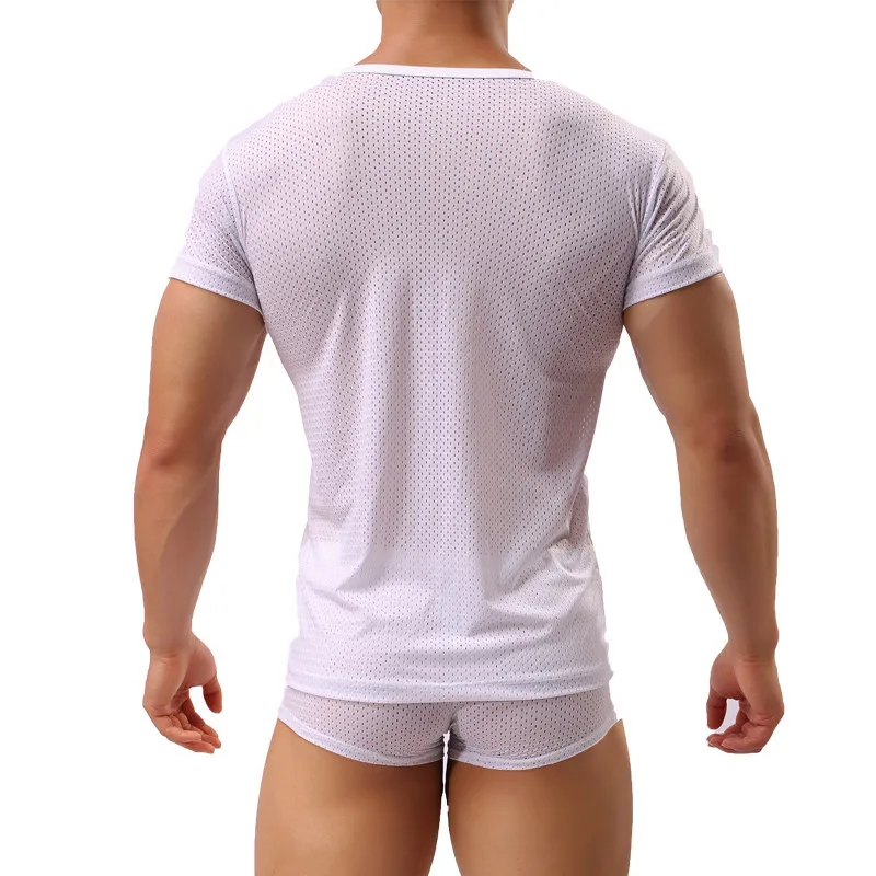 Sexy Undershirts Mens Clothes Set Breathable Shirt Men Underwear Set Male Undershirts Fitness Tops Pajamas Boxer Shorts