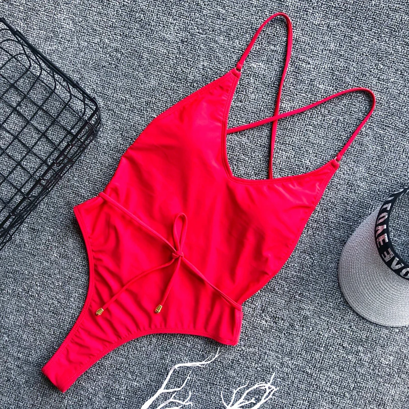 

Bathing Suit Women Thong Bandage Swimsuit One Piece High Cut Bikini Push Up Swimwear Monokini Swimsuits Women Summer 2019