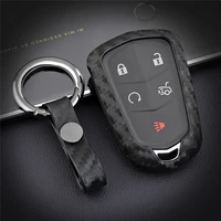 car key case cover for cadillac cts srx escalade xts ats xt5 ct6 styling silica gel carbon fiber key ring shell accessories