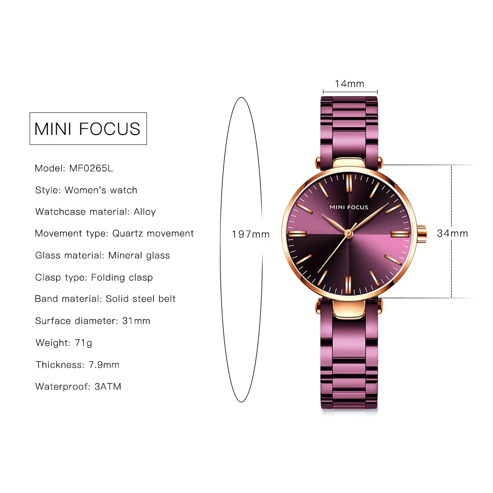 MINI FOCUS Fashion Luxury Ladies Wrist Watches Top Brand Silver Steel Strap Waterproof Women's Bracelet Watch Zegarek Damski
