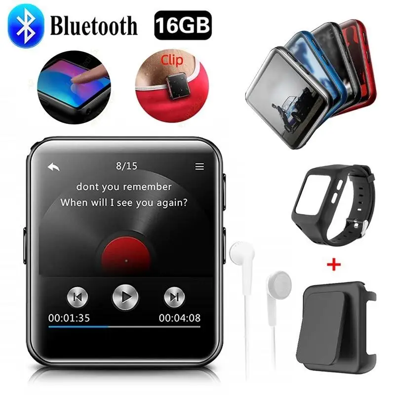Bluetooth MP3-плеер сенсорный экран 8G/16G Клип MP3-плеер для бега, бег Поддержка FM, видео, секундомер для детей и взрослых