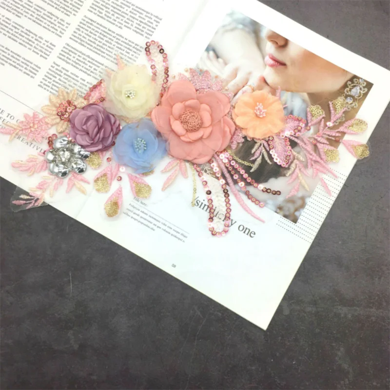 1 шт. 3D Цветочная вышивка нашивки для невесты кружевная ткань шитья Аппликация из