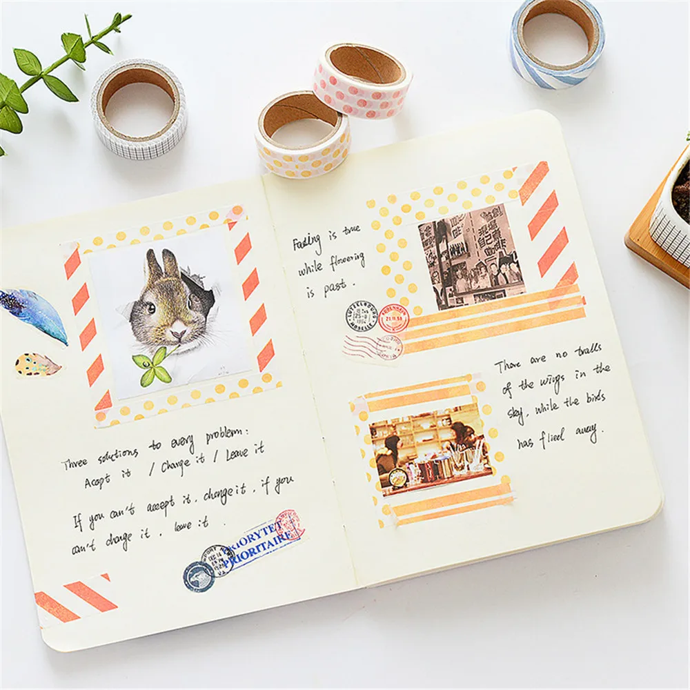

4pcs/Set Kawaii Paper Tape DIY Diary Travel Decoration Sticker Hand Account Basic Color Collage and Paper Tape School Stationery