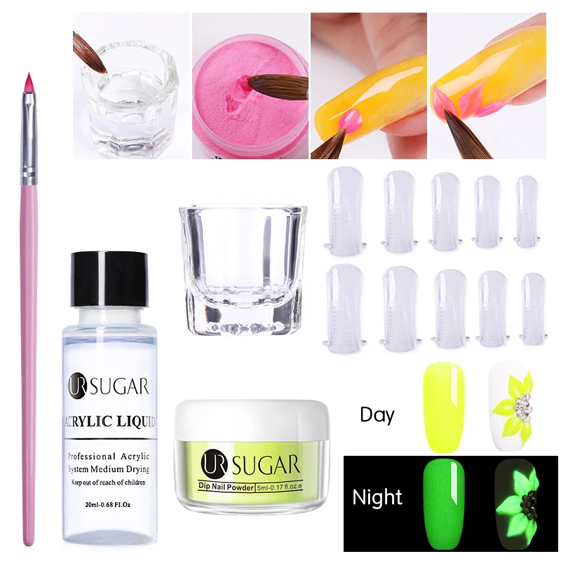 Carving Set 4 UR SUGAR, 5 мл, светящийся набор порошка для ногтей, для вырезания, удлинение французских ногтей, полимерный порошок, градиент, растут в темноте, украшение - Цвет: Carving Set 4