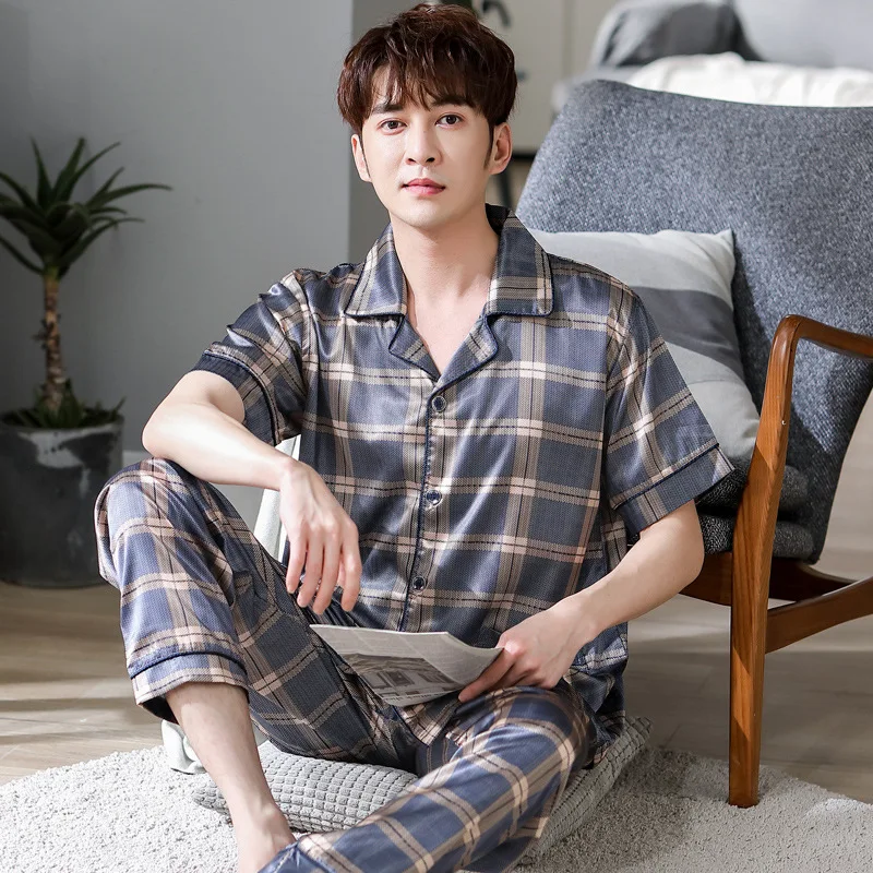 

Мужские шелковые брюки большого размера, из тонкой вискозной ткани, с рукавом тканевые пижамы, повседневные топы, лето шелковистые Короткие