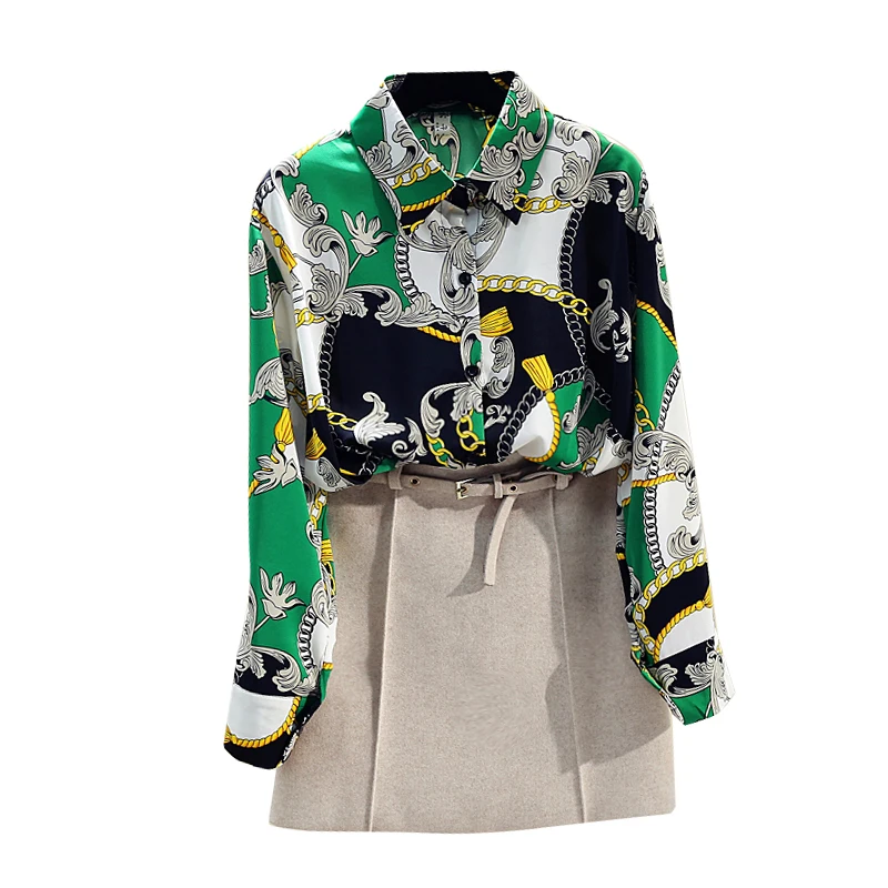 Женская блузка с принтом на весну и осень модная Свободная большого размера в